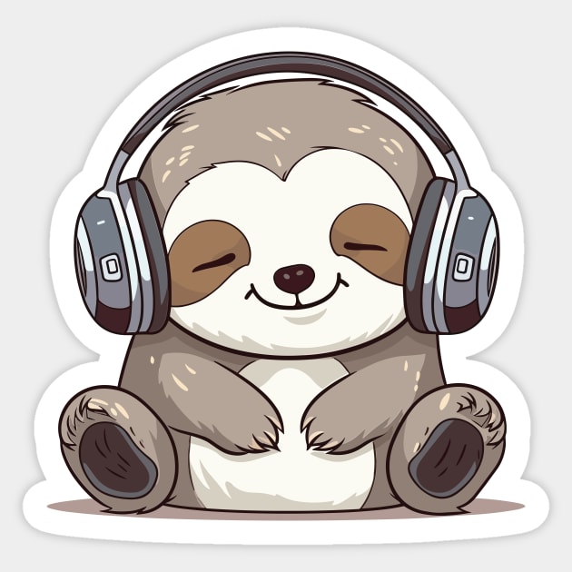Sloth - Baby Sloth Kawaii Cute, Wearing Headphones, Enjoying The Music Sticker by ORENOB